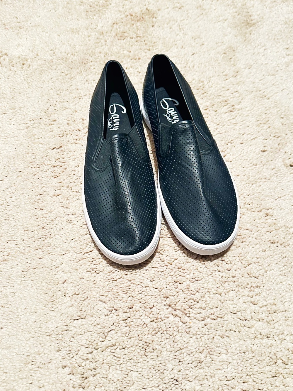 Savvy Black Perforated Slip-On Loafers